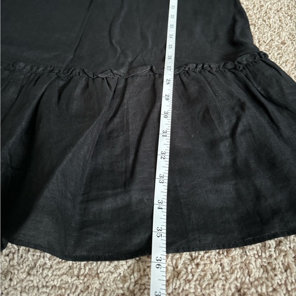 Black linen v neck dress with ruffle at bottom - Picture 6 of 7